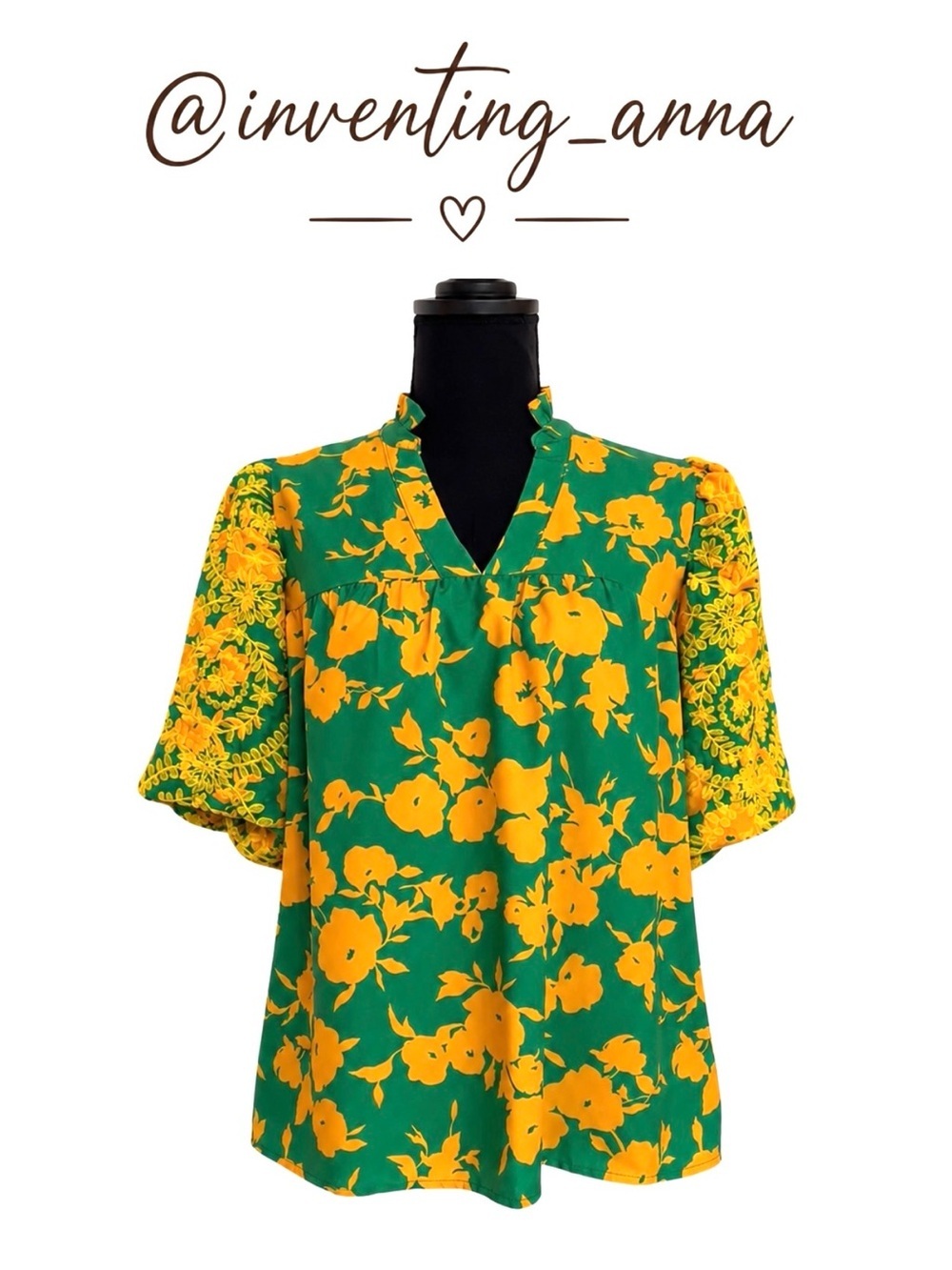Umgee Green Orange Floral Embroidered Puff Sleeve Blouse size S - Picture 8 of 9